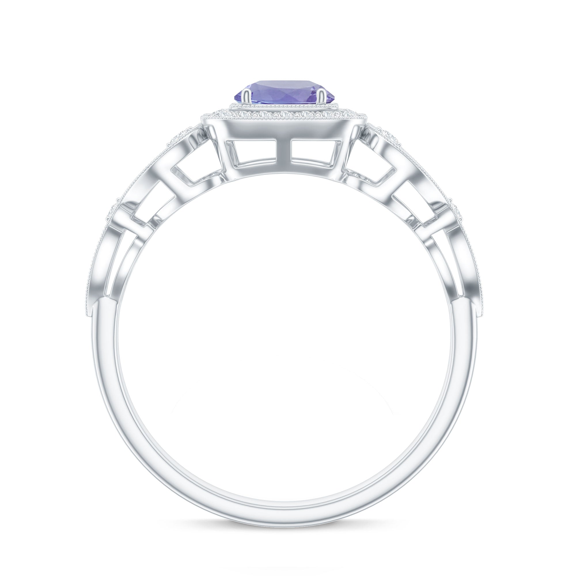 Tanzanite Vintage Looking Engagement Ring with Diamond Halo