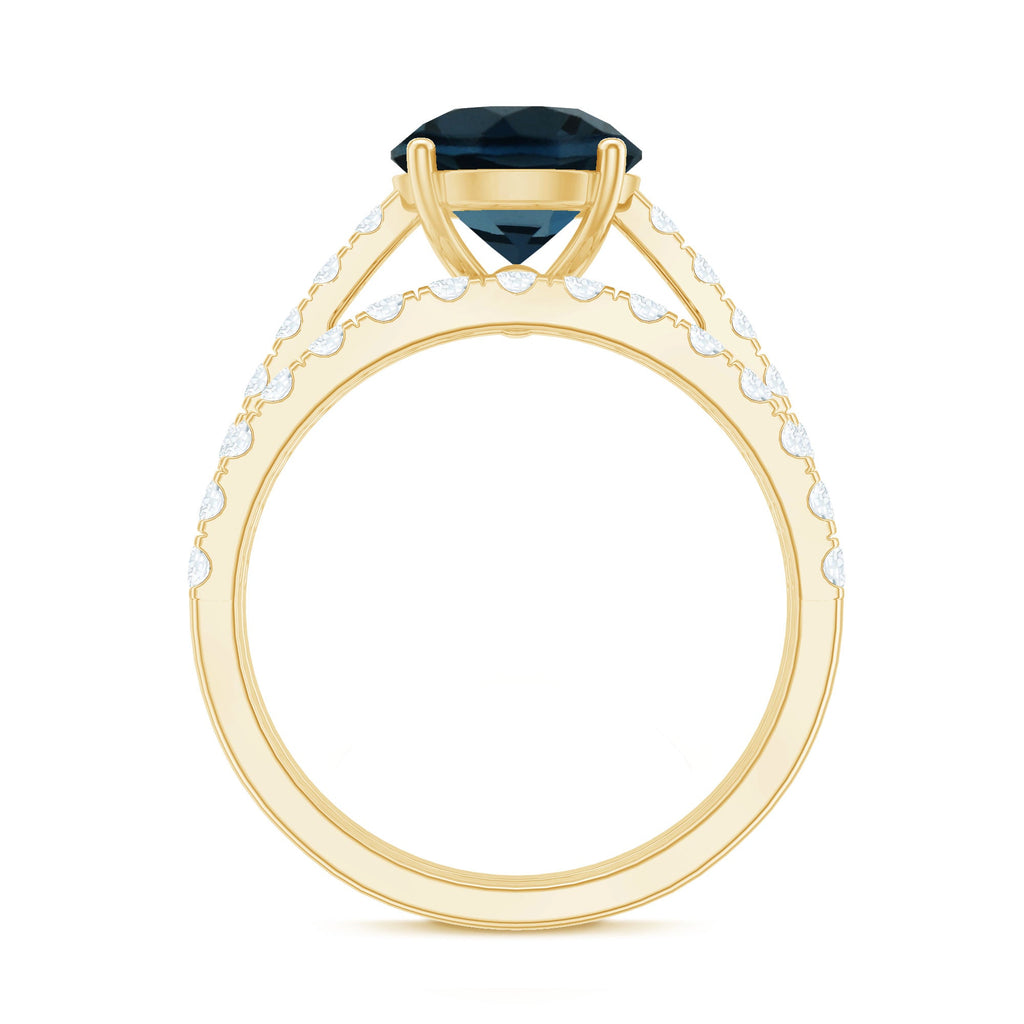 2 Carat Round London Blue Topaz Solitaire Rings Set with Moissanite Band