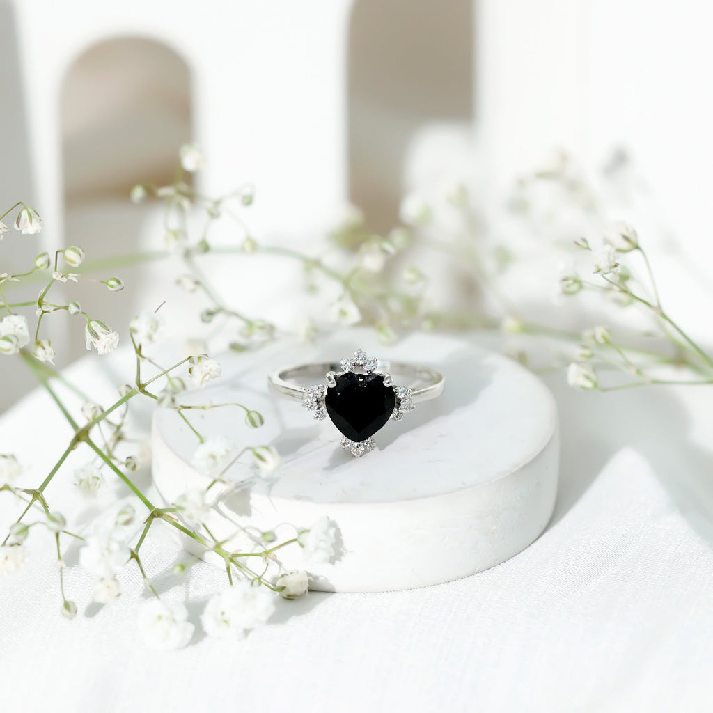 Certified 2.4 Carat Lab Grown Black Diamond Heart Engagement Ring with White Diamond