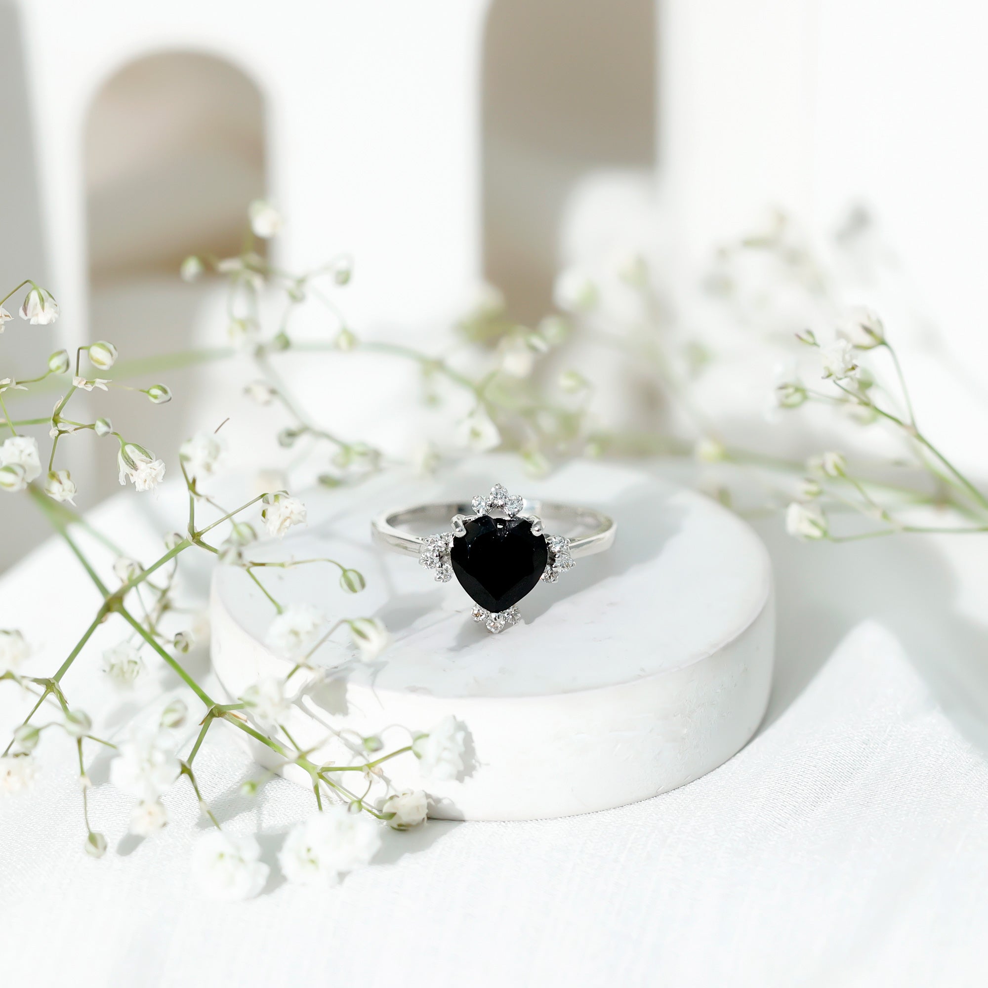 Certified 2.4 Carat Lab Grown Black Diamond Heart Engagement Ring with White Diamond