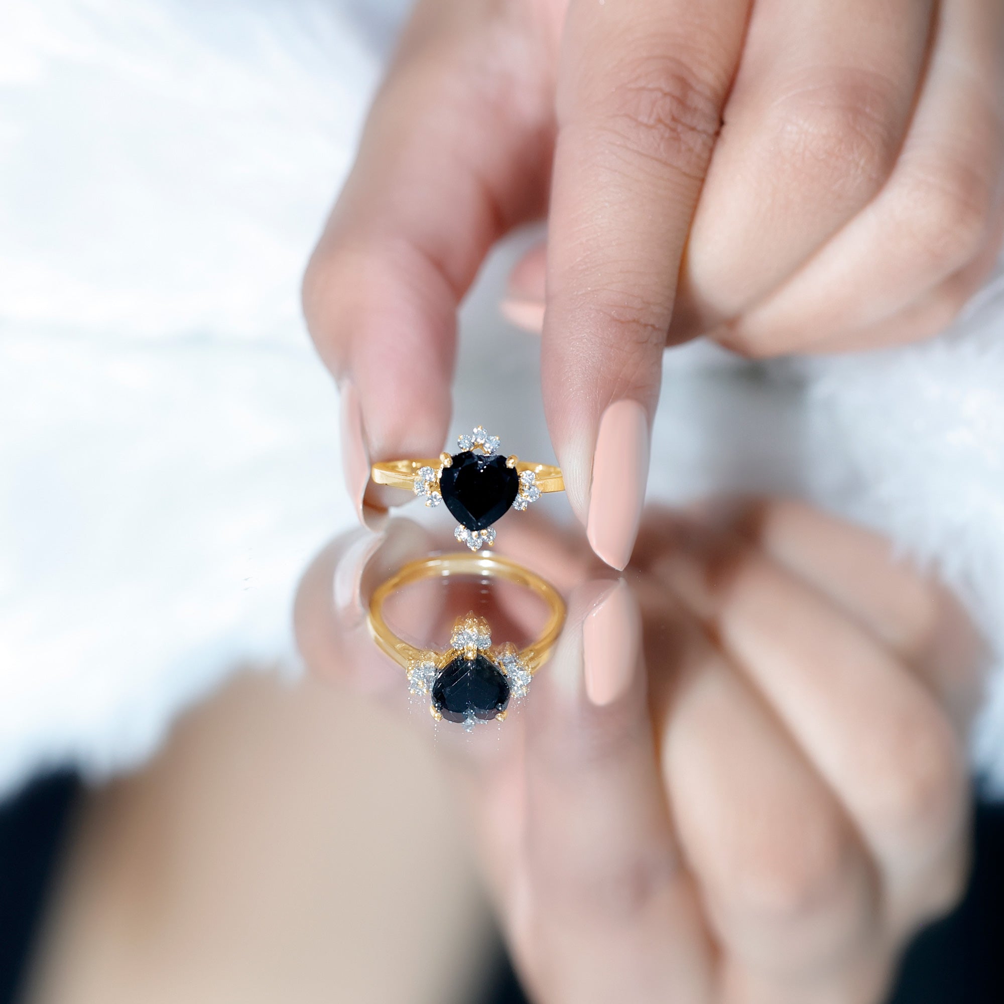 Certified 2.4 Carat Lab Grown Black Diamond Heart Engagement Ring with White Diamond