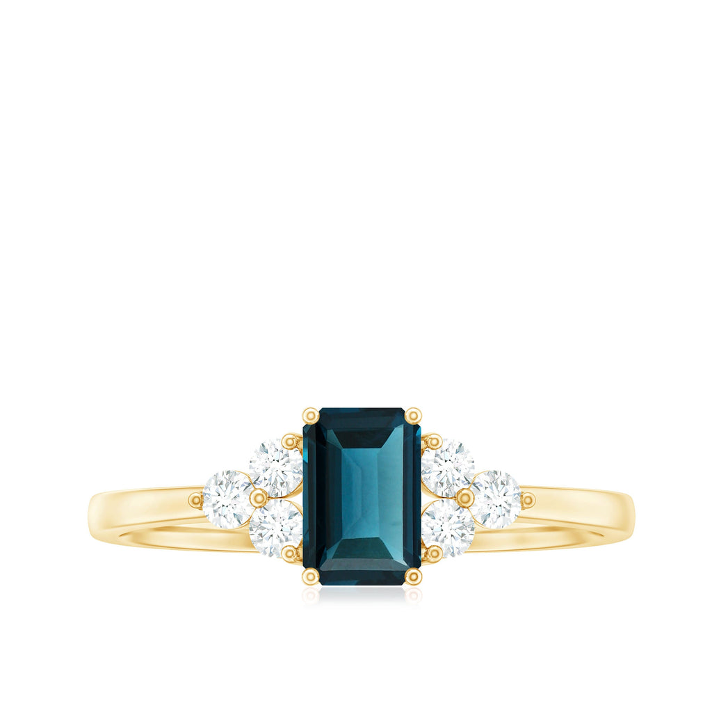 Emerald Cut London Blue Topaz Engagement Ring with Diamond Trio