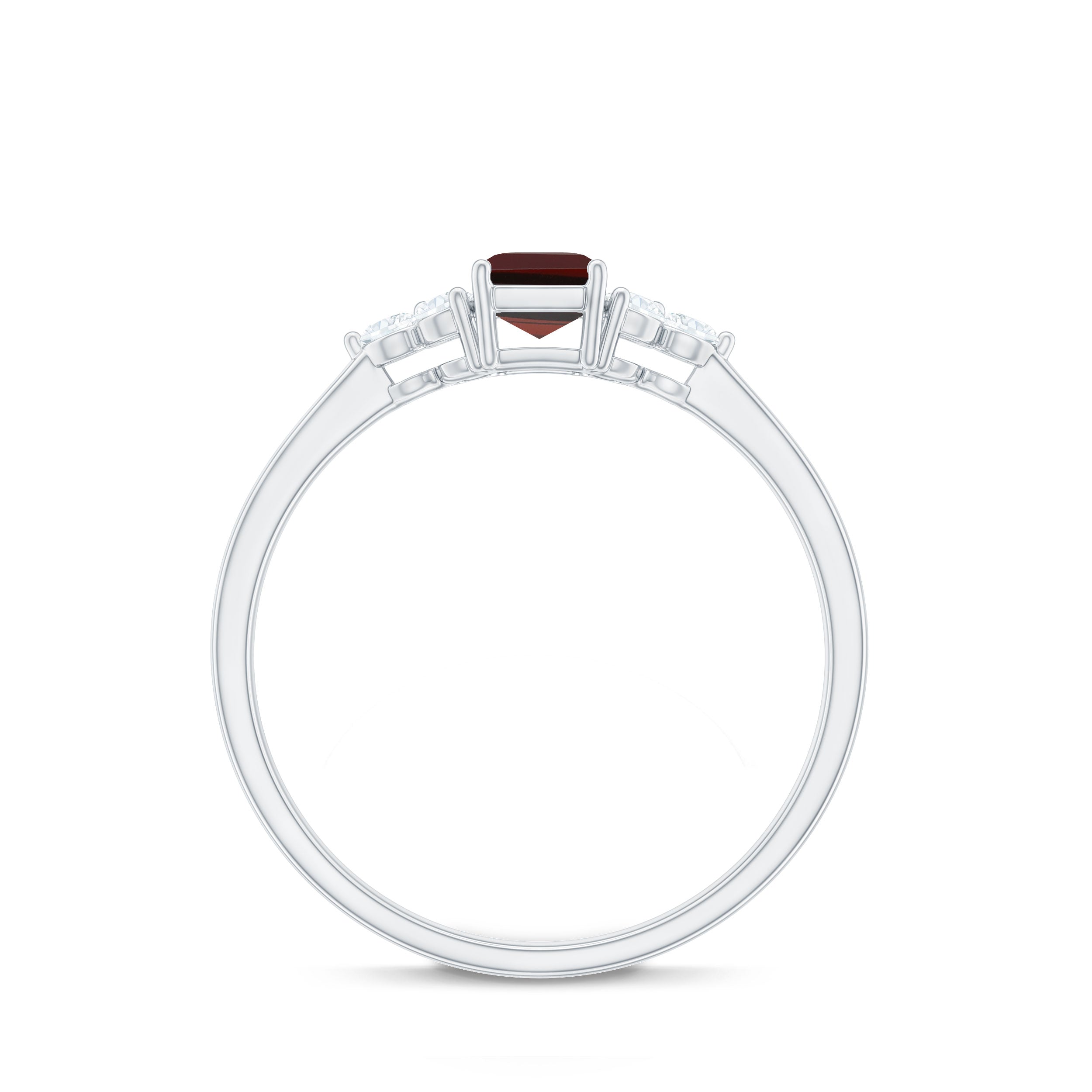 Certified Natural Garnet Emerald Cut Engagement Ring With Diamond Trio