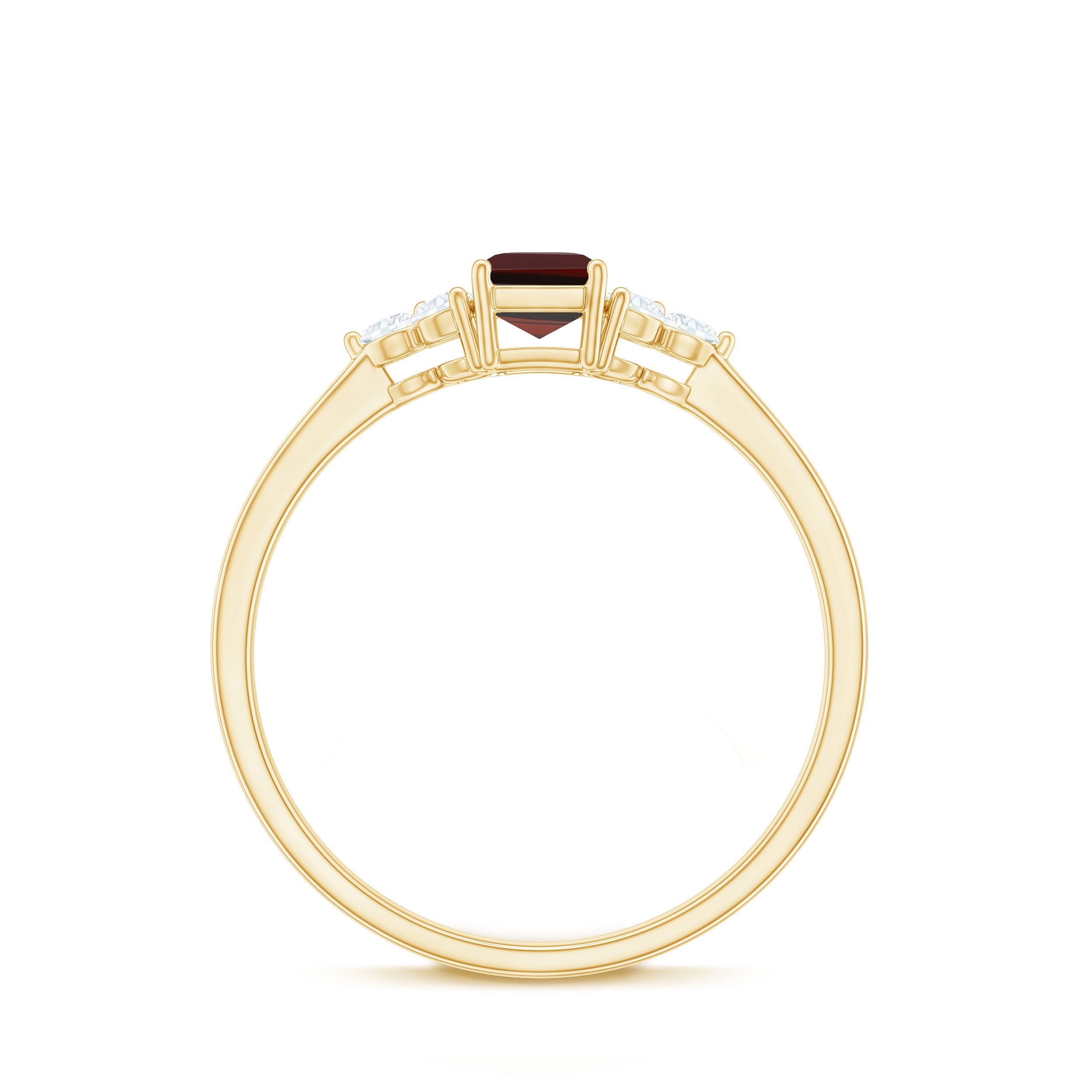 Certified Natural Garnet Emerald Cut Engagement Ring With Diamond Trio