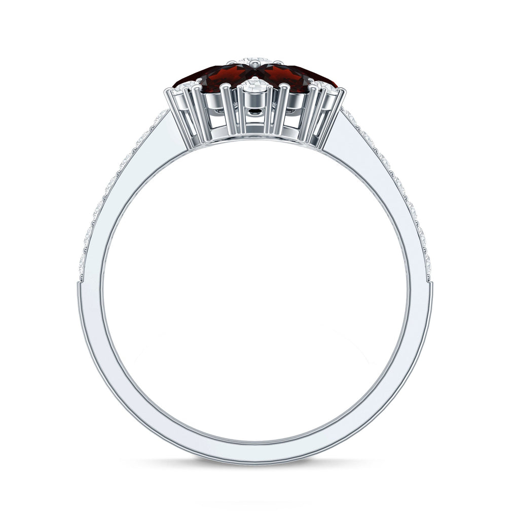 Natural Garnet Flower Engagement Ring with Diamond