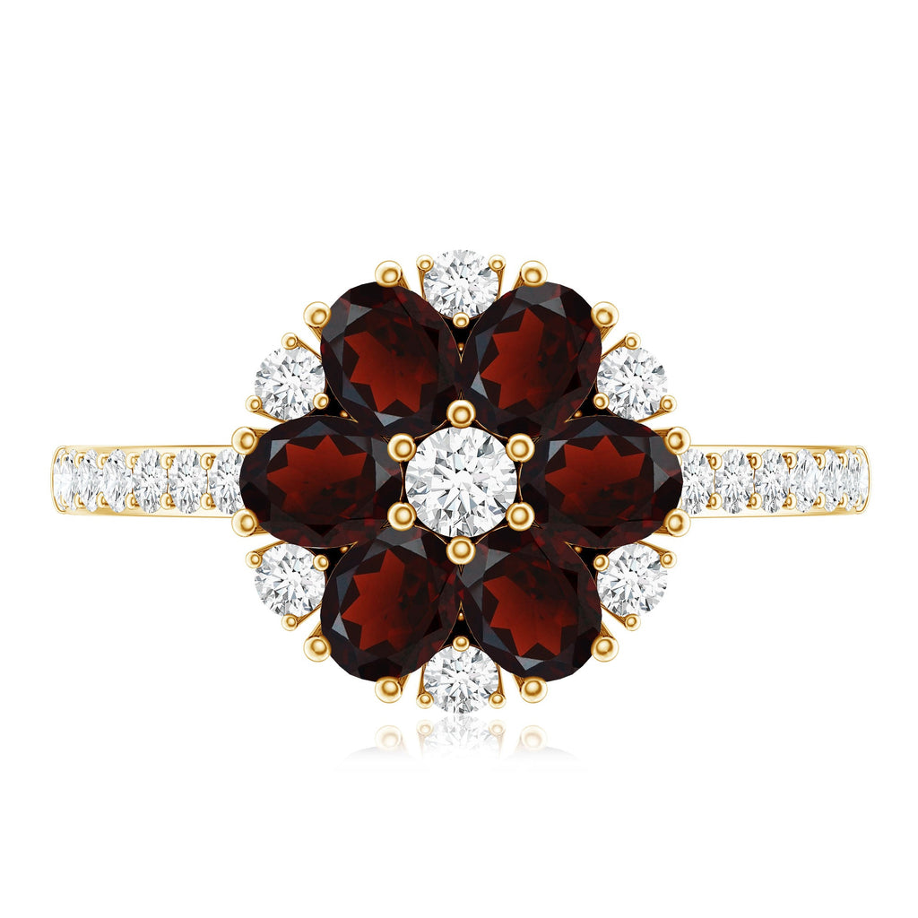 Natural Garnet Flower Engagement Ring with Diamond