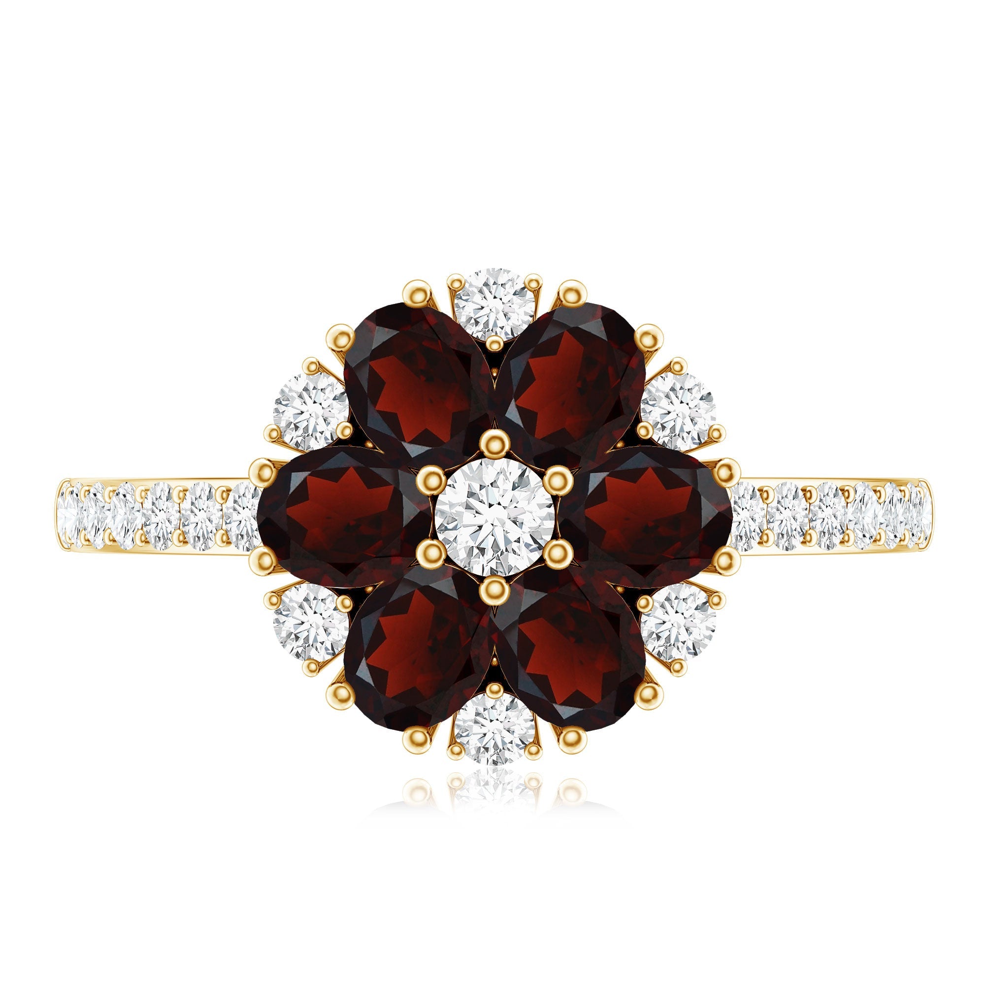 Natural Garnet Flower Engagement Ring with Diamond