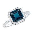 3 Carat Asscher Cut London Blue Topaz Vintage Engagement Ring with Diamond Halo