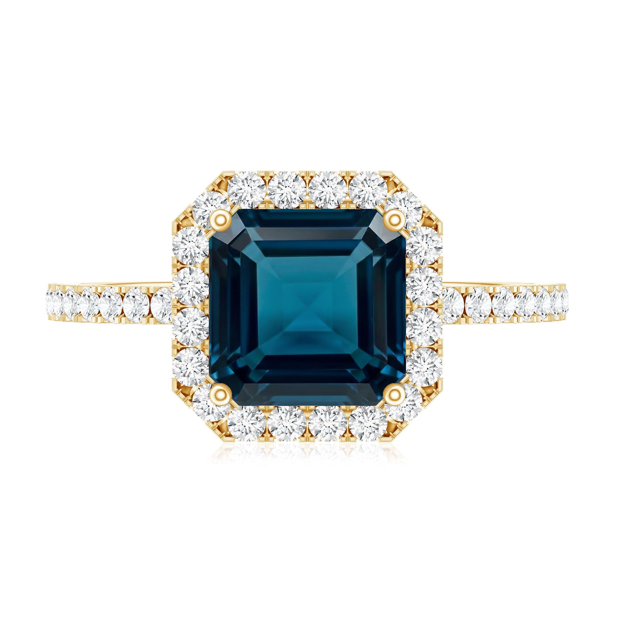 3 Carat Asscher Cut London Blue Topaz Vintage Engagement Ring with Diamond Halo