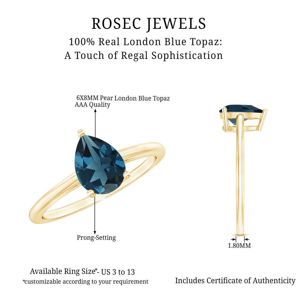 1 Carat Pear Shape London Blue Topaz Single Stone Engagement Ring