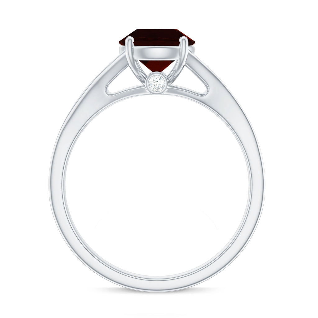 Natural Garnet Solitaire Engagement Ring with Diamond Split Shank