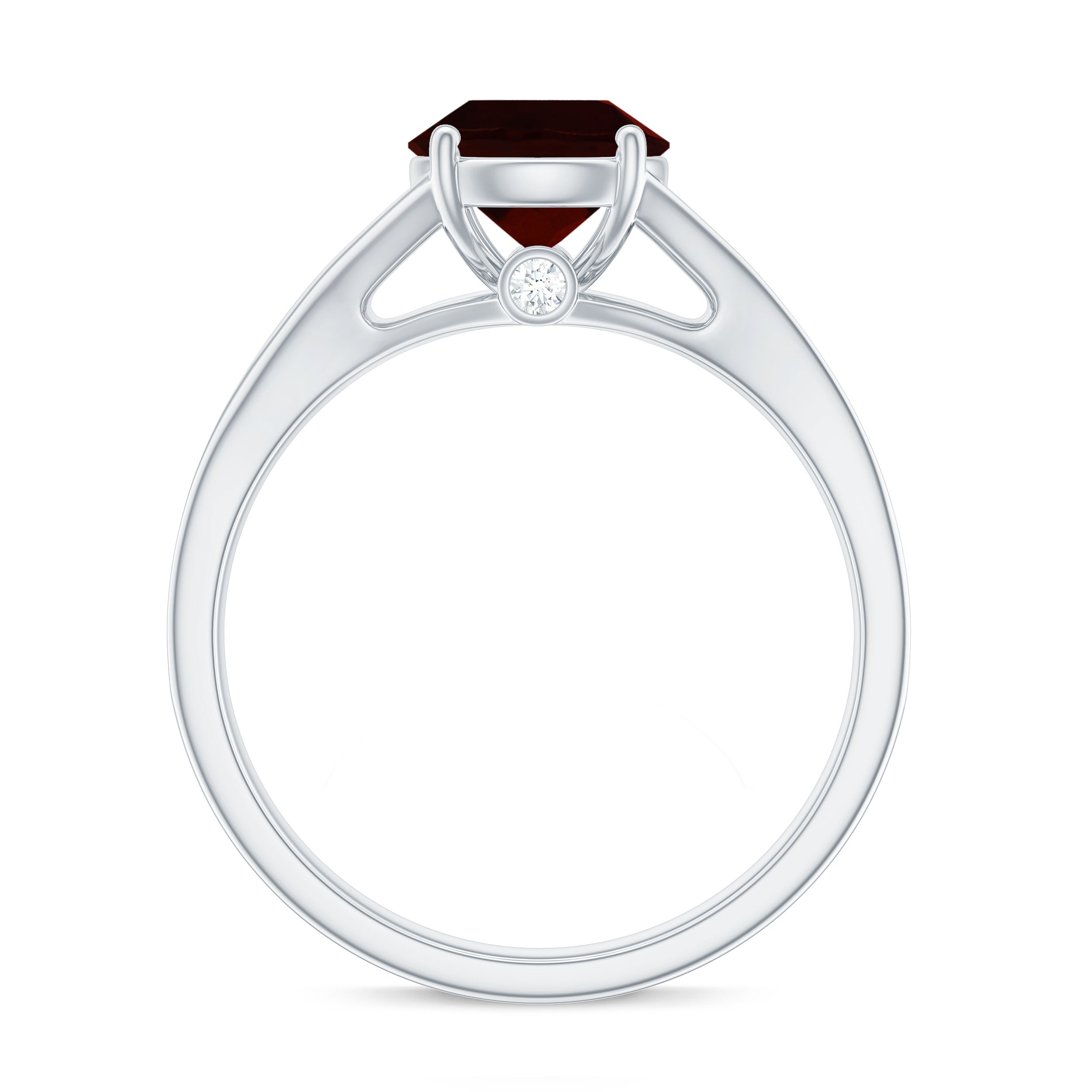 Natural Garnet Solitaire Engagement Ring with Diamond Split Shank