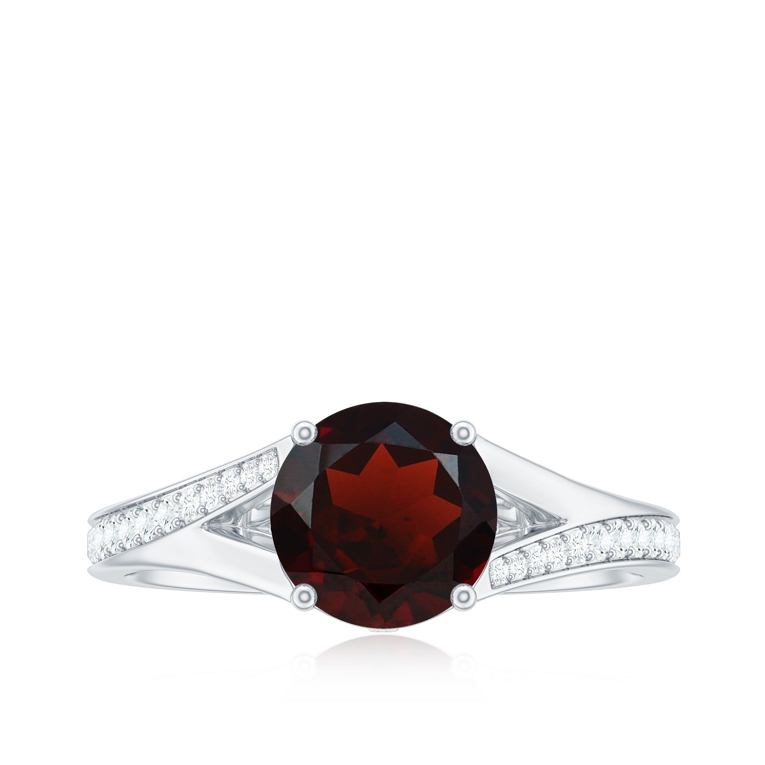 Natural Garnet Solitaire Engagement Ring with Diamond Split Shank