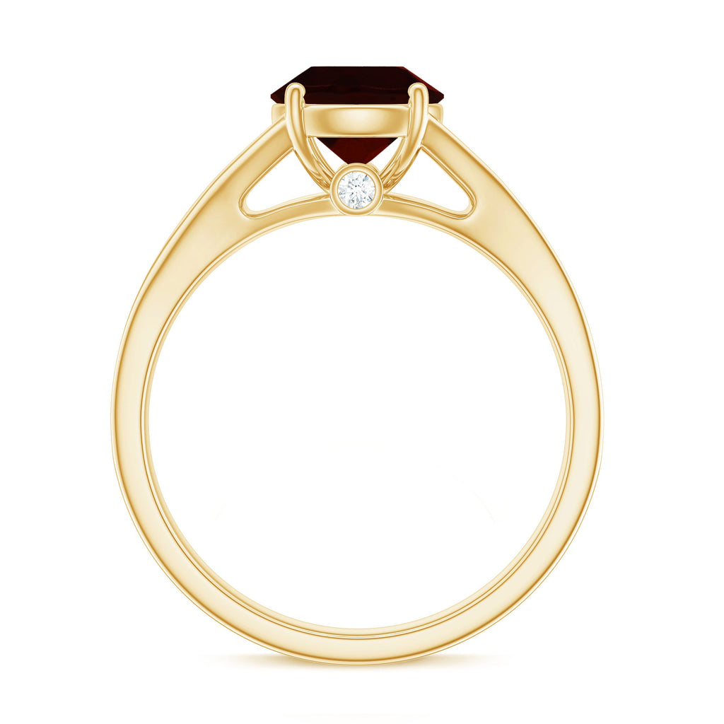 Natural Garnet Solitaire Engagement Ring with Diamond Split Shank
