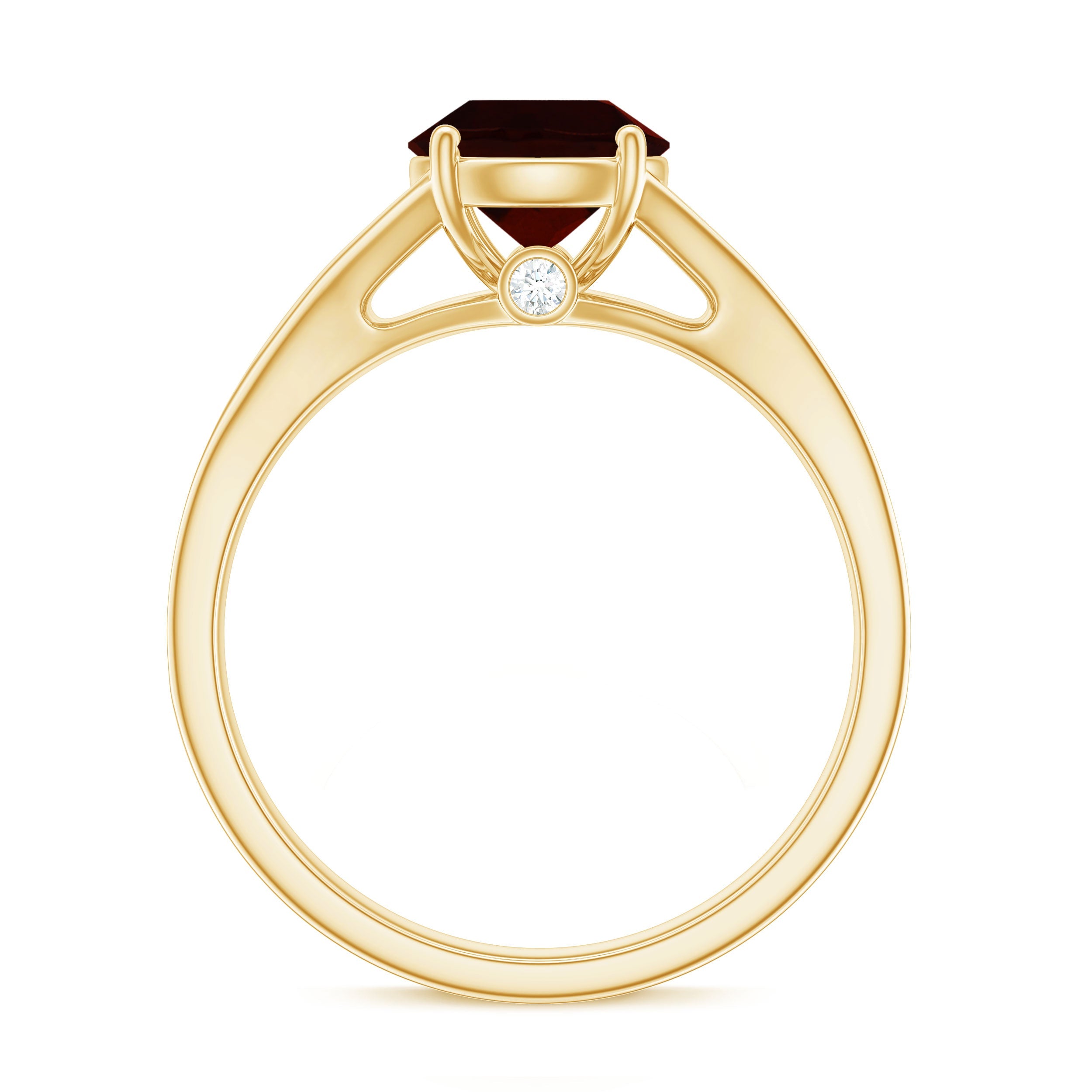 Natural Garnet Solitaire Engagement Ring with Diamond Split Shank