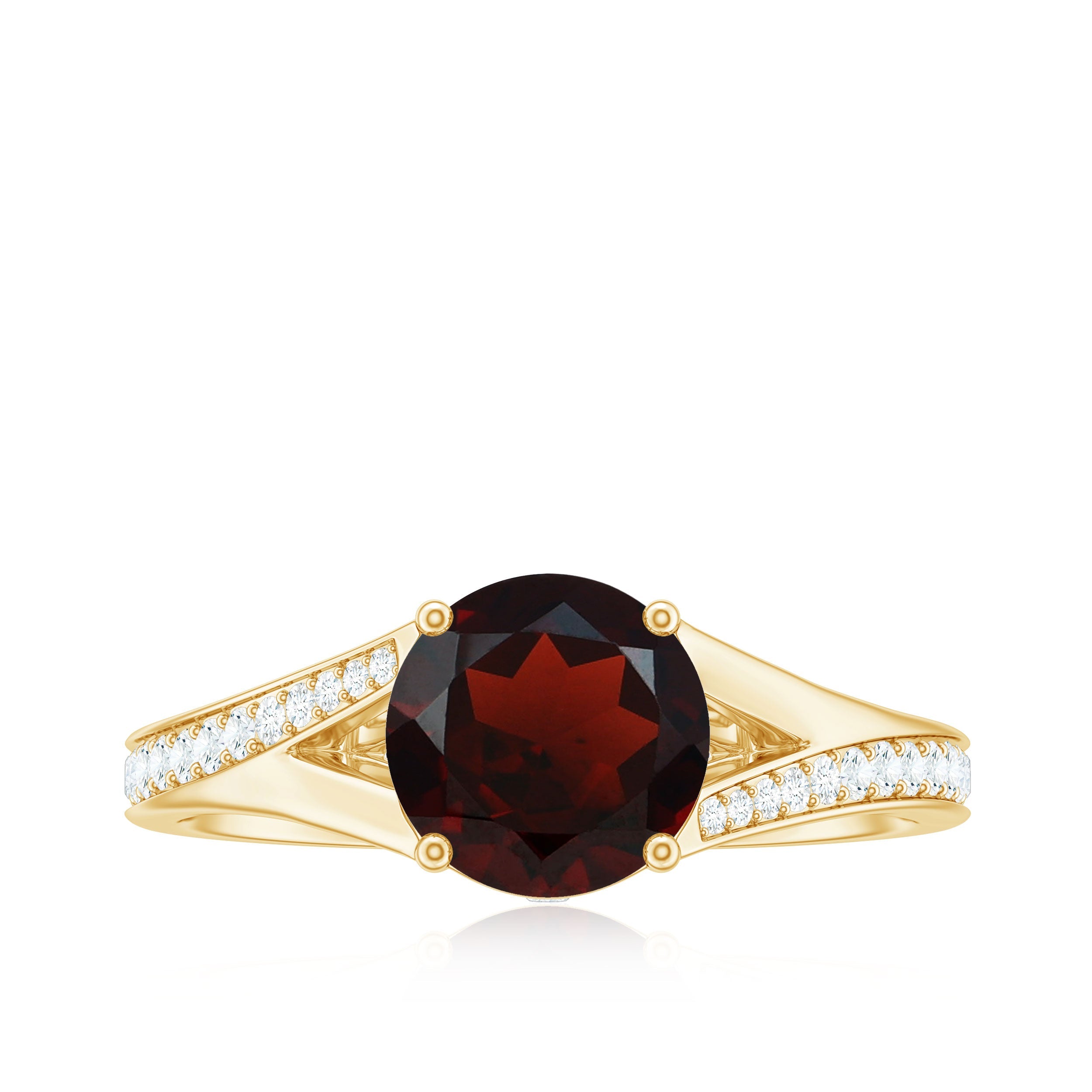 Natural Garnet Solitaire Engagement Ring with Diamond Split Shank