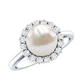 Real 7.4 Carat Freshwater Pearl Engagement Ring with Diamond Halo