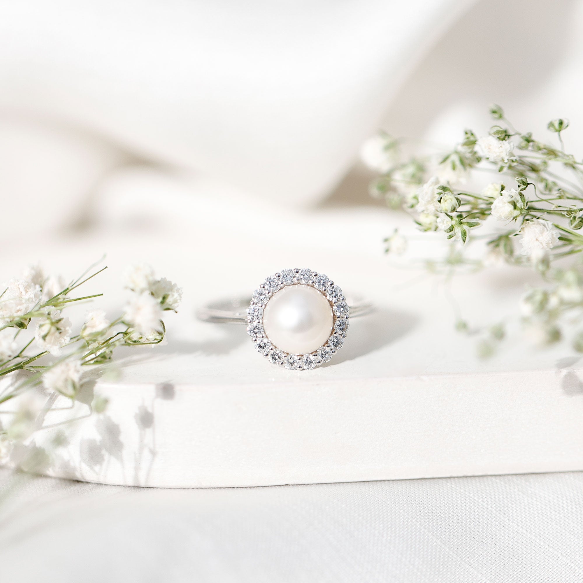 Real 7.4 Carat Freshwater Pearl Engagement Ring with Diamond Halo