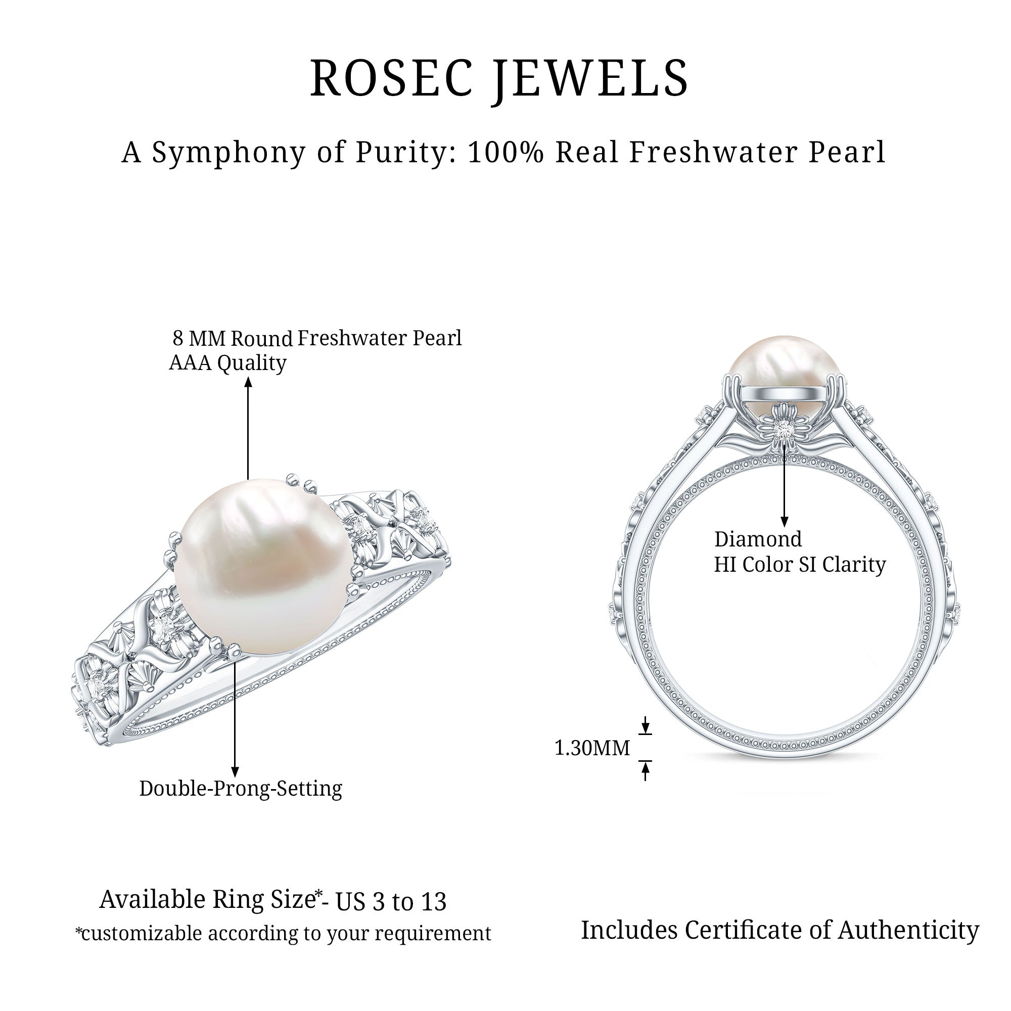 Nature Inspired 7.4 Carat Freshwater Pearl Diamond Engagement Ring