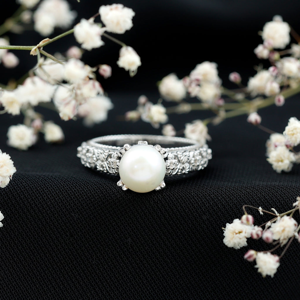 Nature Inspired 7.4 Carat Freshwater Pearl Diamond Engagement Ring