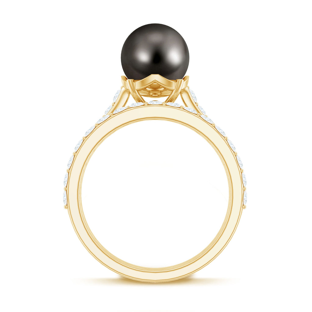 Elegant Wedding Ring Set with 7.5 Carat Tahitian Pearl and Moissanite