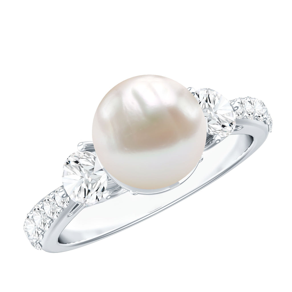 Cultured 7.4 Carat Freshwater Pearl Engagement Ring with Moissanite