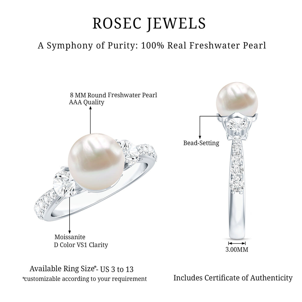 Cultured 7.4 Carat Freshwater Pearl Engagement Ring with Moissanite