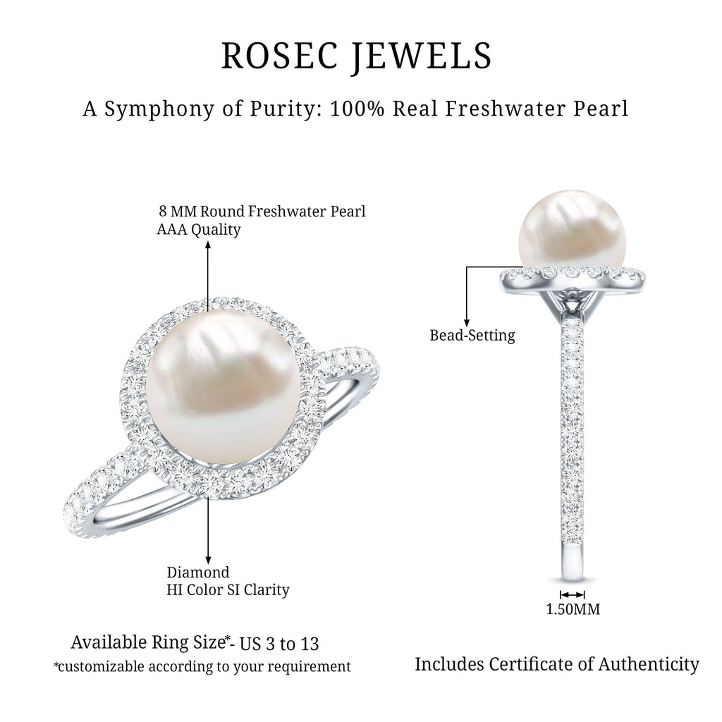 Cultured 7.4 Carat Freshwater Pearl Diamond Engagement Ring with Halo