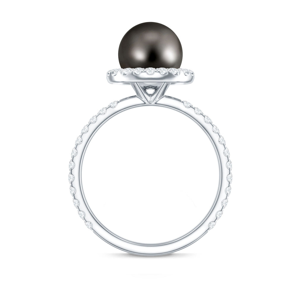 Halo Engagement Ring with Tahitian Pearl and Diamond