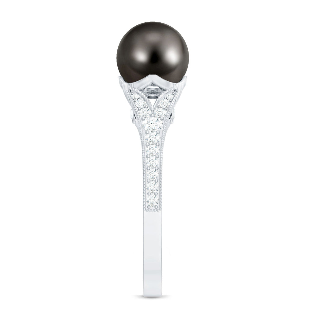 7.5 Carat Tahitian Black Pearl Cathedral Engagement Ring with Diamonds