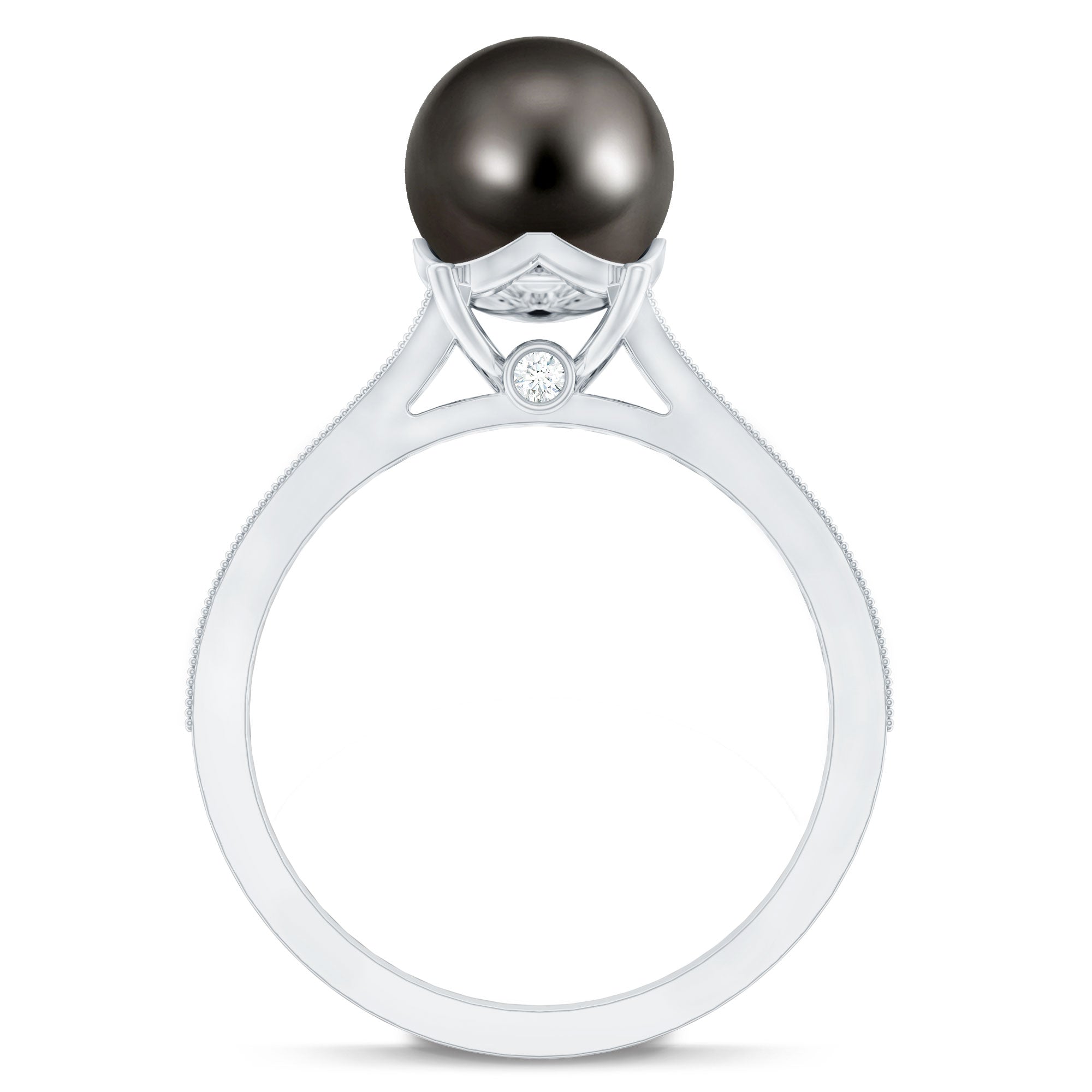 7.5 Carat Tahitian Black Pearl Cathedral Engagement Ring with Diamonds