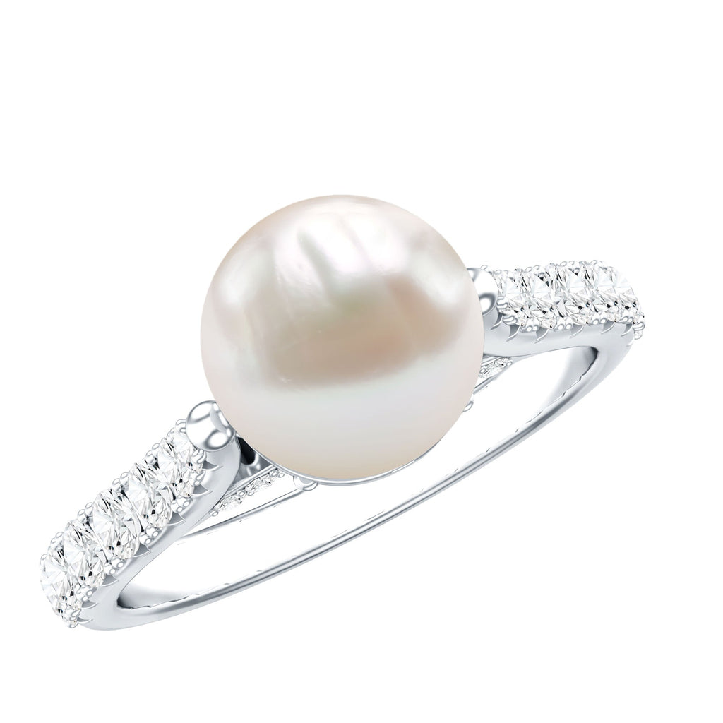 Cultured 7.4 Carat Freshwater Pearl Engagement Ring with Diamond