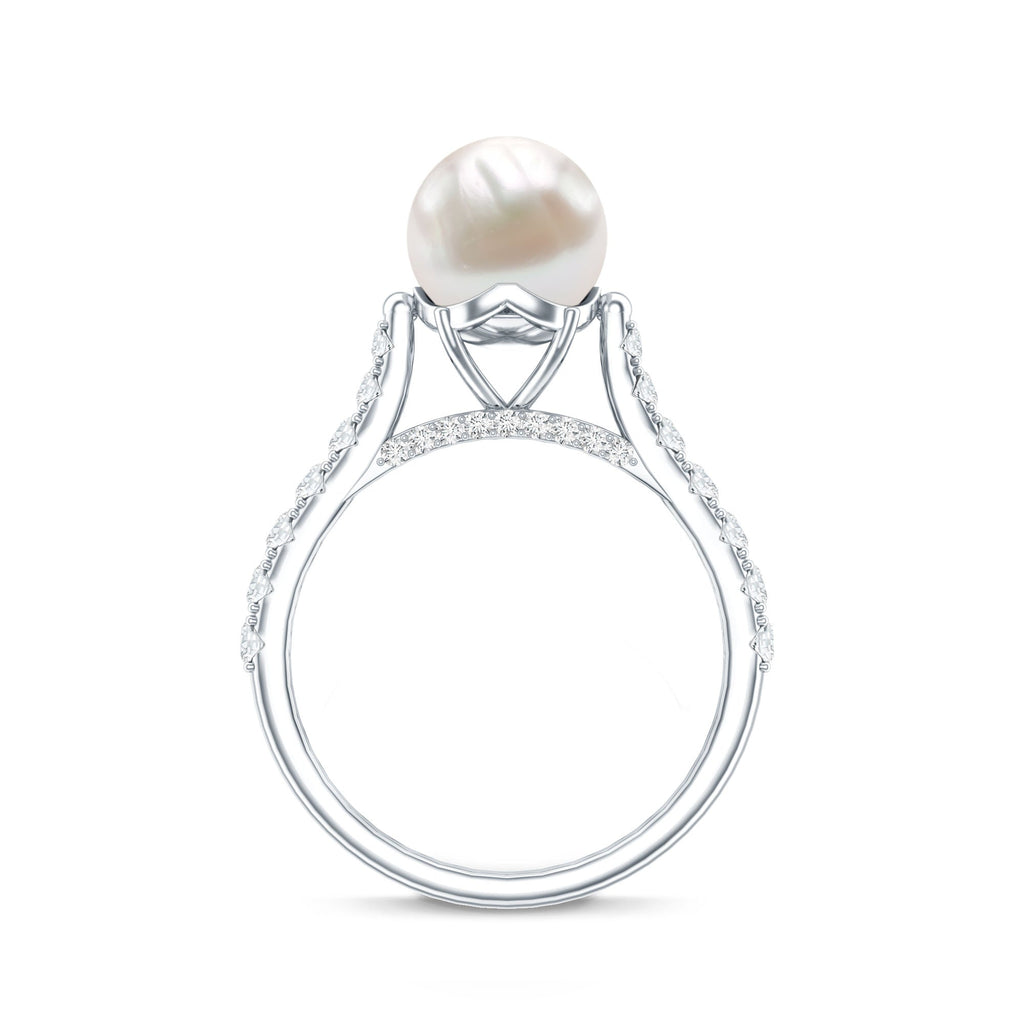 Cultured 7.4 Carat Freshwater Pearl Engagement Ring with Diamond