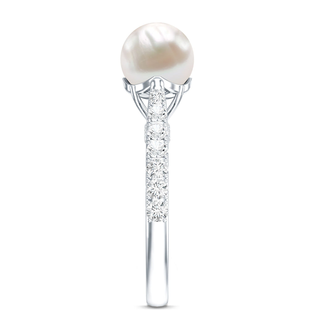 Cultured 7.4 Carat Freshwater Pearl Engagement Ring with Diamond