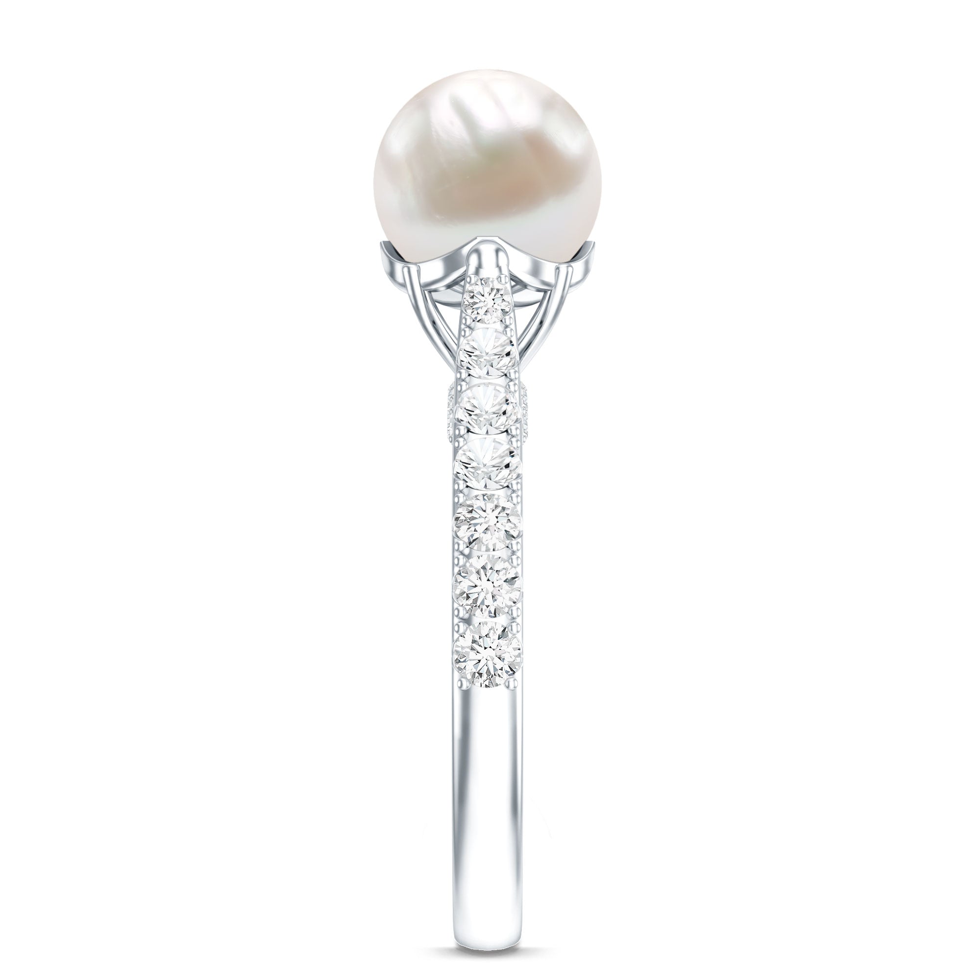 Cultured 7.4 Carat Freshwater Pearl Engagement Ring with Diamond