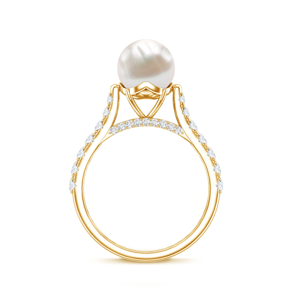 Cultured 7.4 Carat Freshwater Pearl Engagement Ring with Diamond