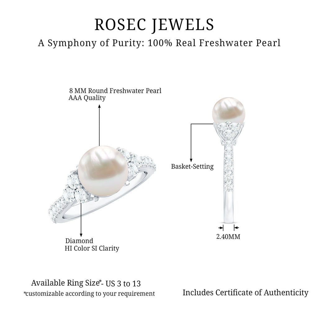 Natural 7.4 Carat Freshwater Pearl Engagement Ring with Diamond
