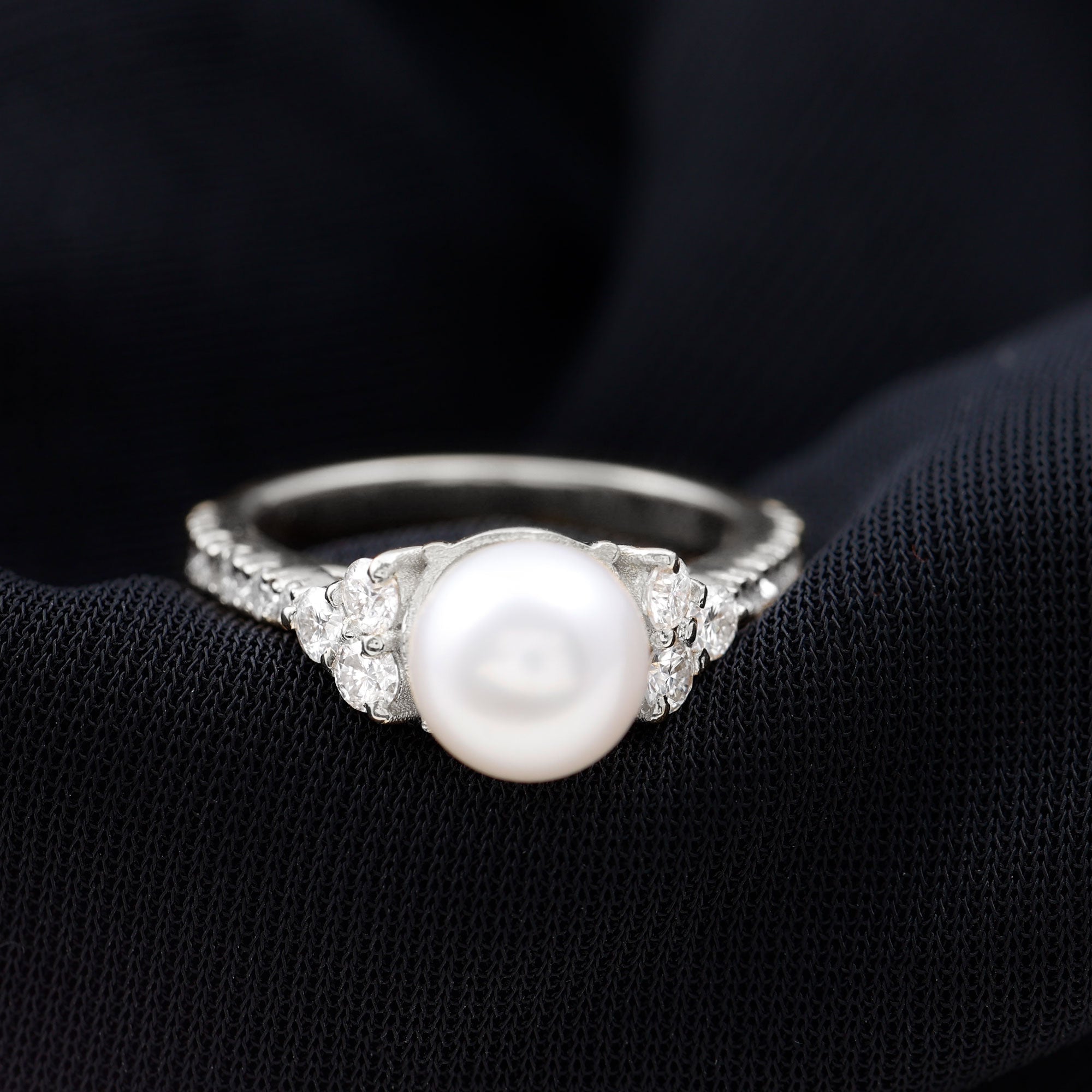 Natural 7.4 Carat Freshwater Pearl Engagement Ring with Diamond