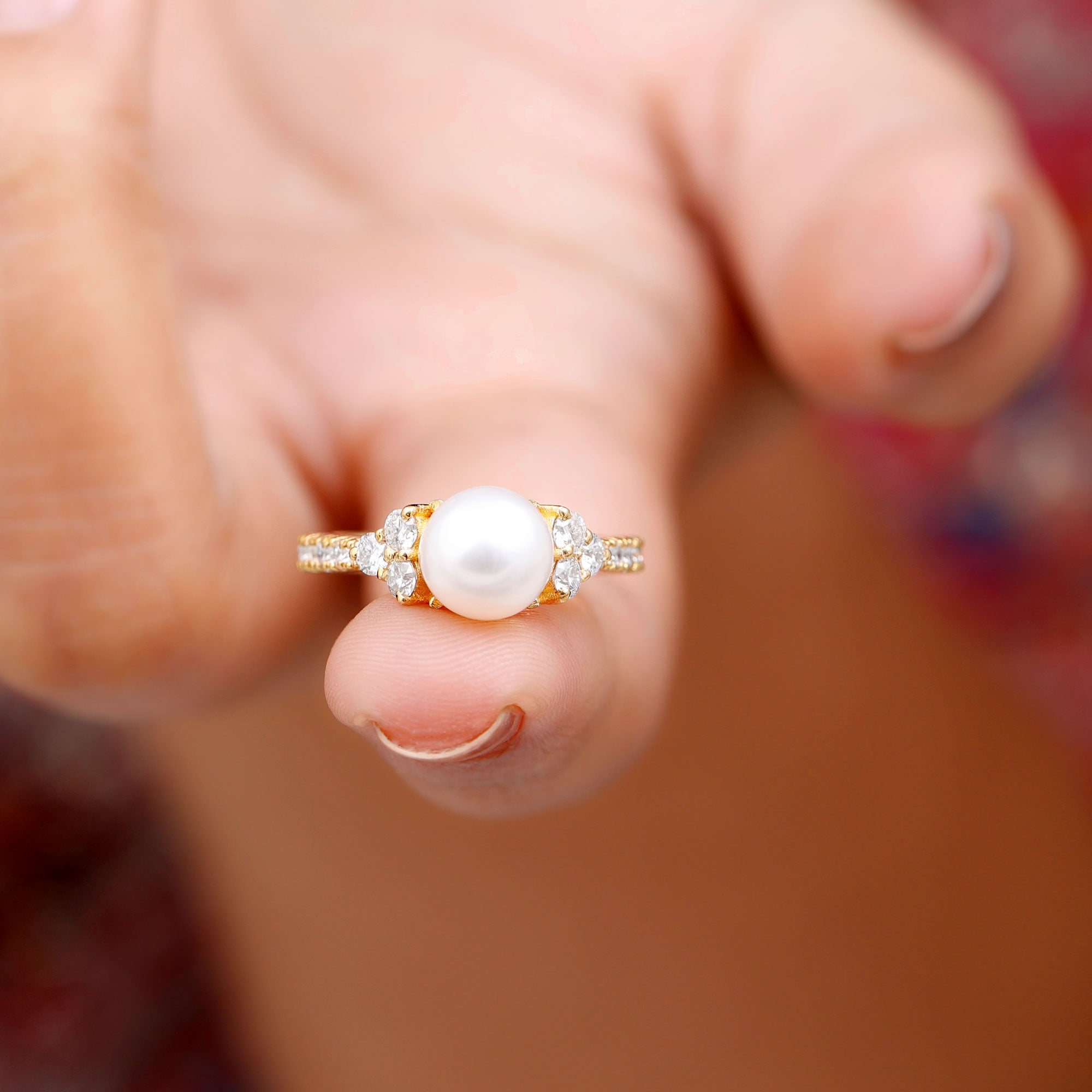 Natural 7.4 Carat Freshwater Pearl Engagement Ring with Diamond