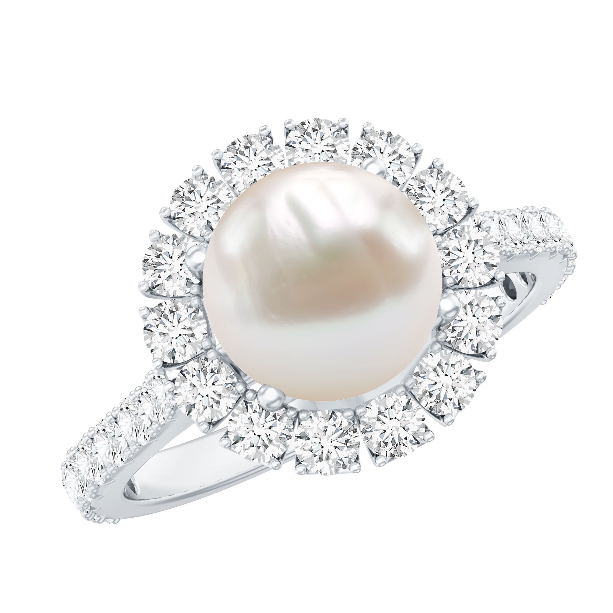 Genuine 7.4 Carat Freshwater Pearl Engagement Ring with Moissanite Halo