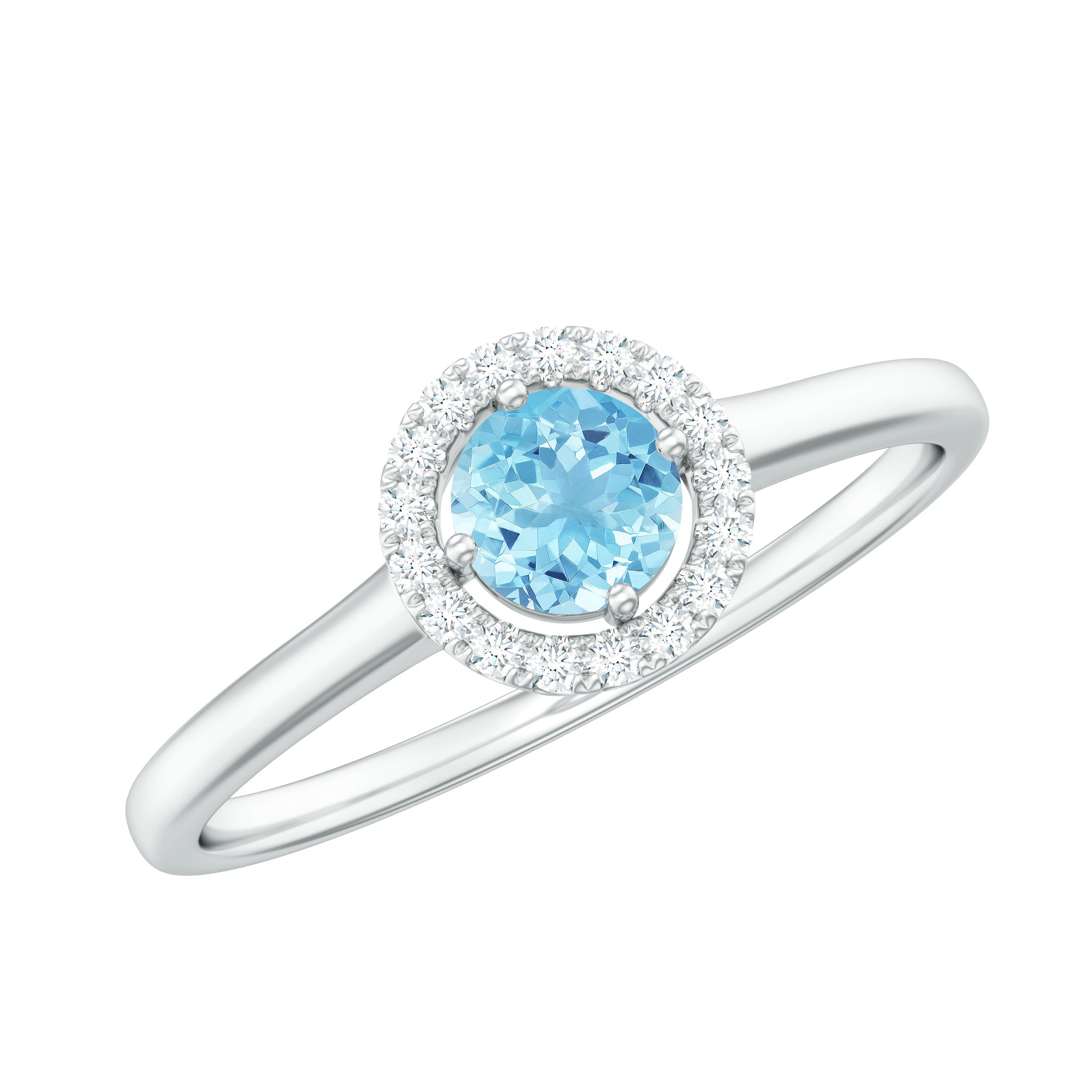 Genuine Aquamarine Promise Ring with Diamond Halo