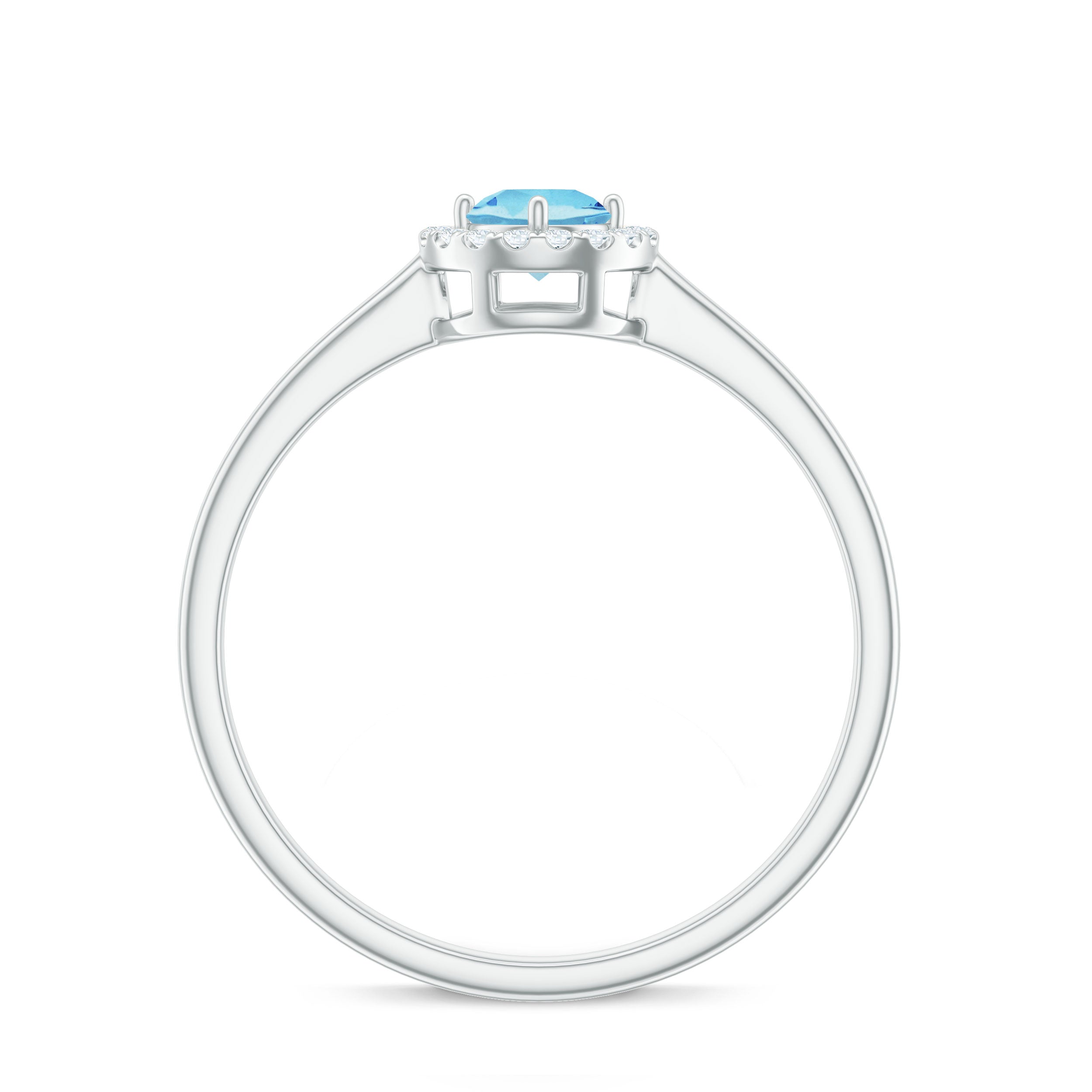 Genuine Aquamarine Promise Ring with Diamond Halo