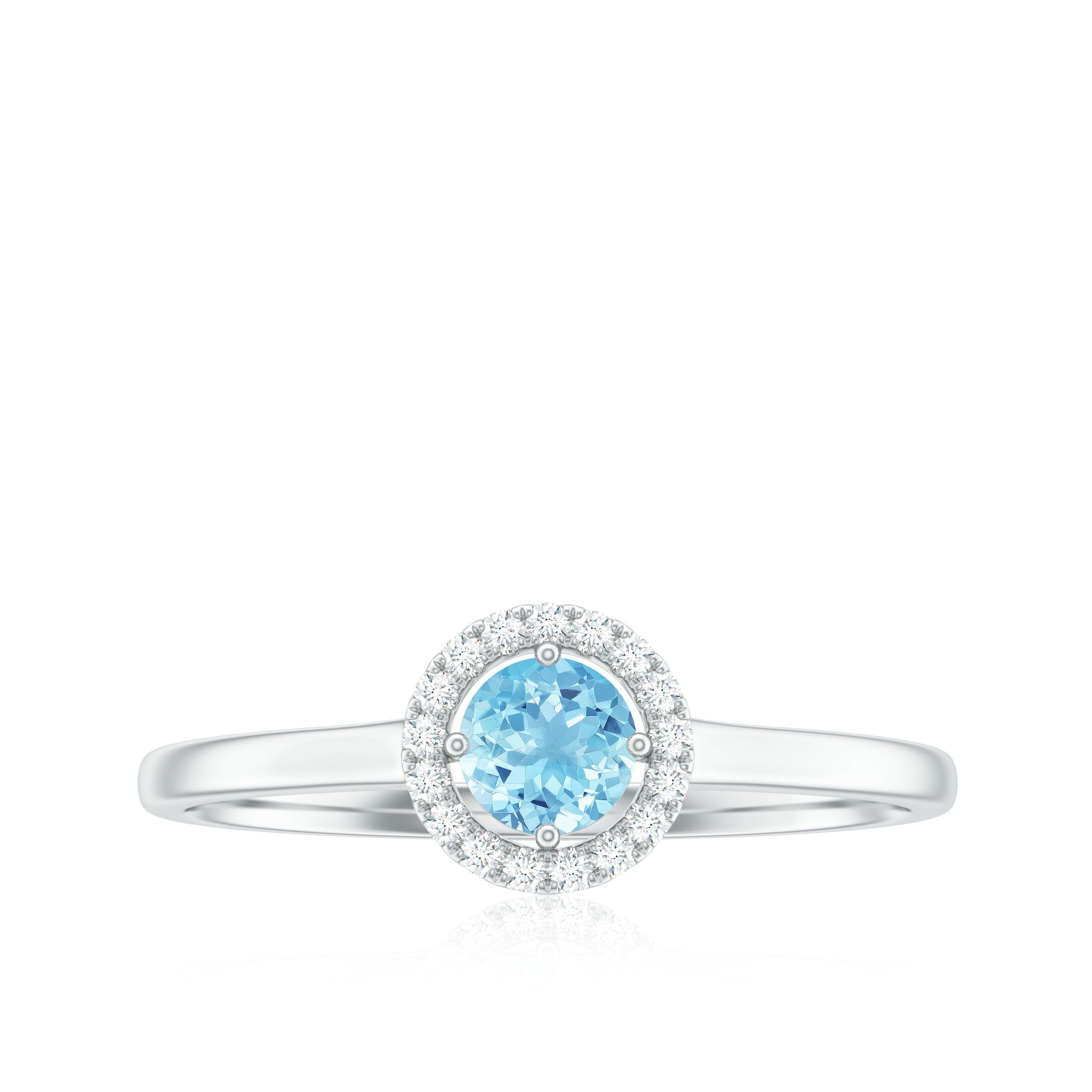 Genuine Aquamarine Promise Ring with Diamond Halo