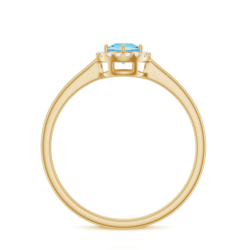 Genuine Aquamarine Promise Ring with Diamond Halo