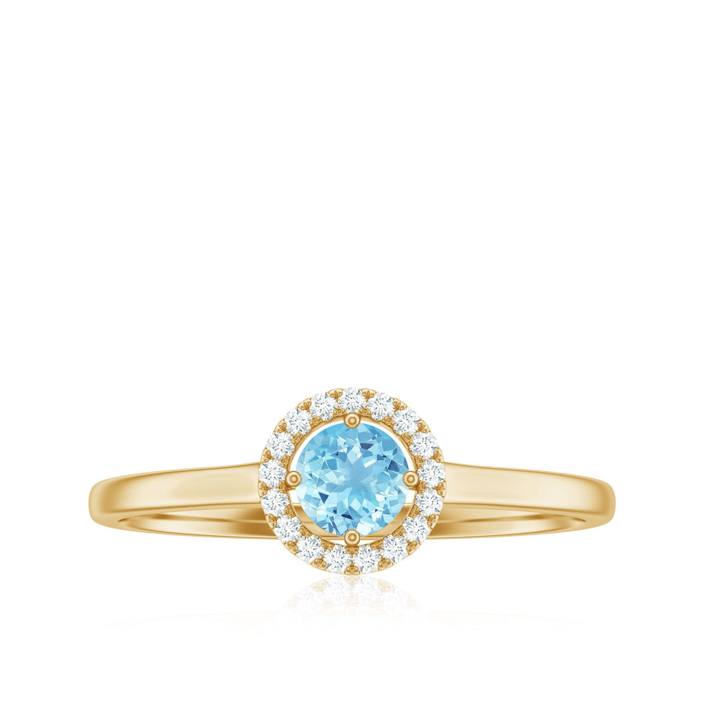Genuine Aquamarine Promise Ring with Diamond Halo