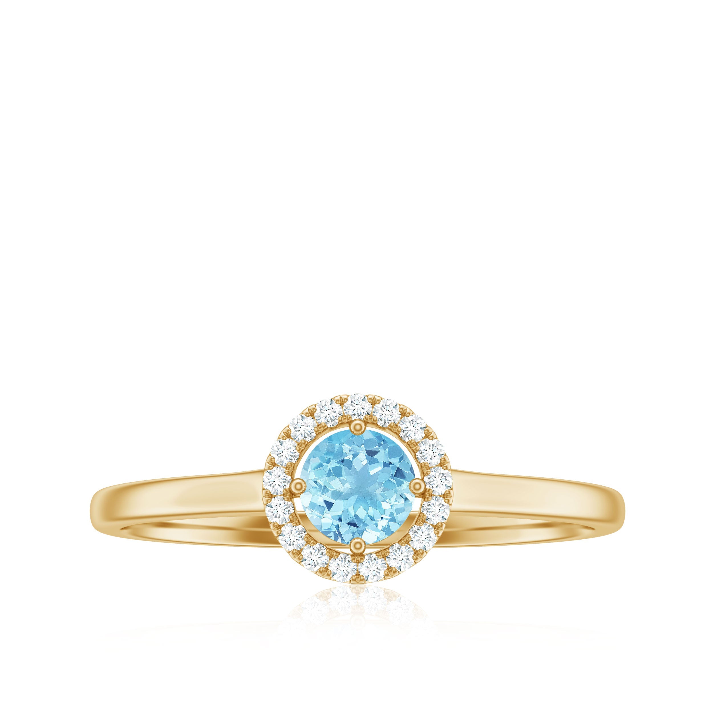 Genuine Aquamarine Promise Ring with Diamond Halo