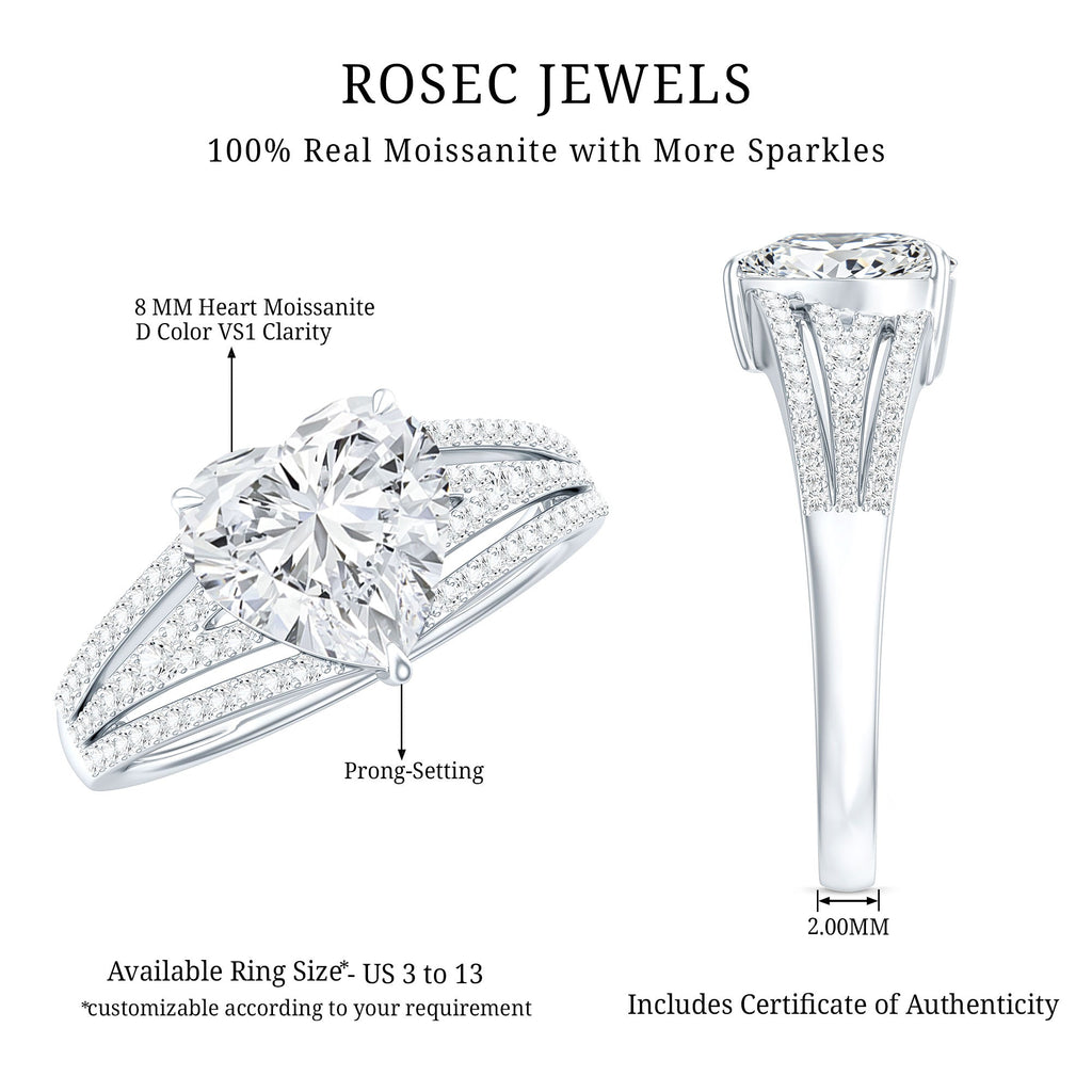 2 Carat Moissanite Heart Designer Engagement Ring with Split Shank