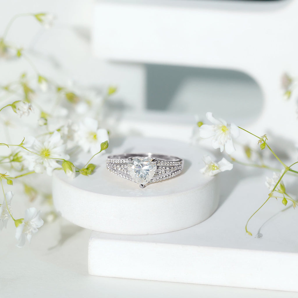 2 Carat Moissanite Heart Designer Engagement Ring with Split Shank