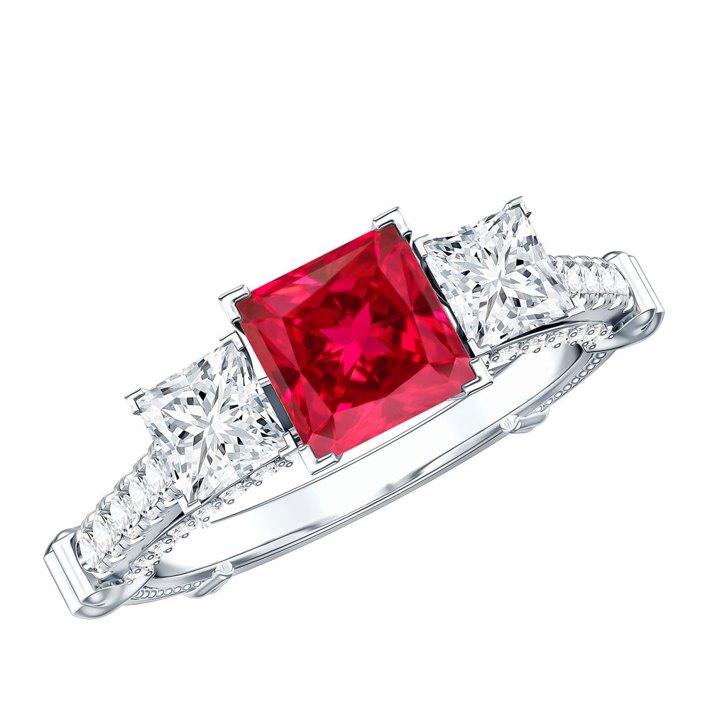 Lab Grown Ruby Vintage Looking Engagement Ring With Certificate