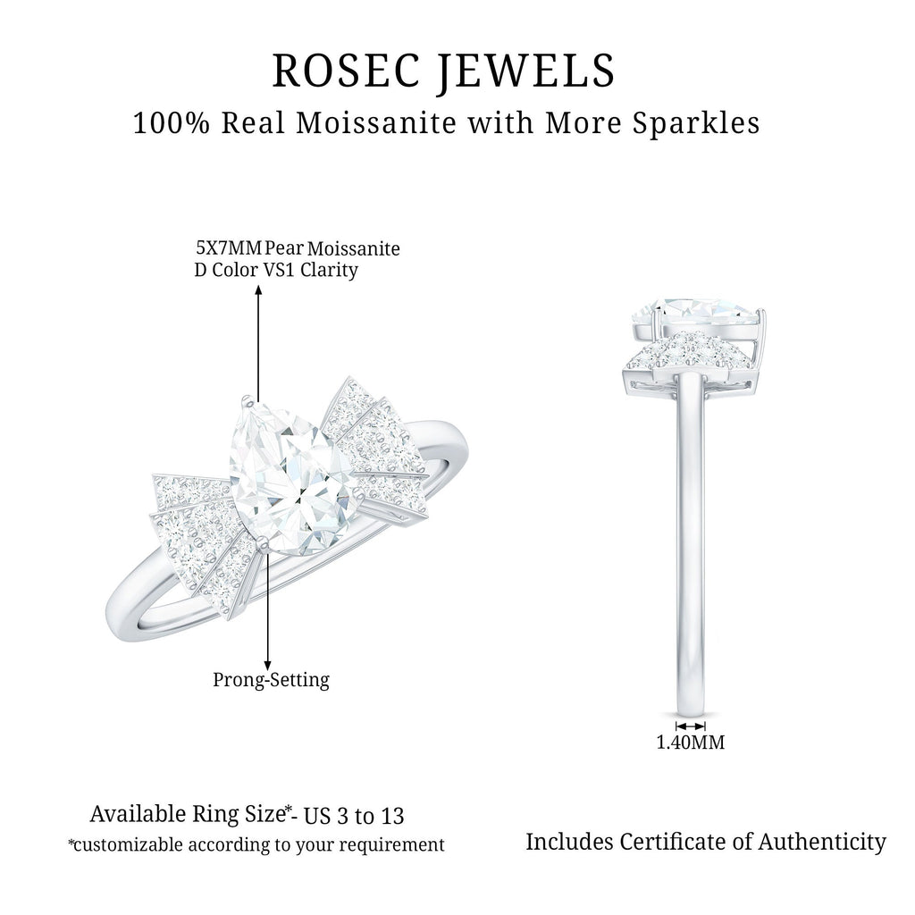 Pear Shaped Moissanite Designer Engagement Ring